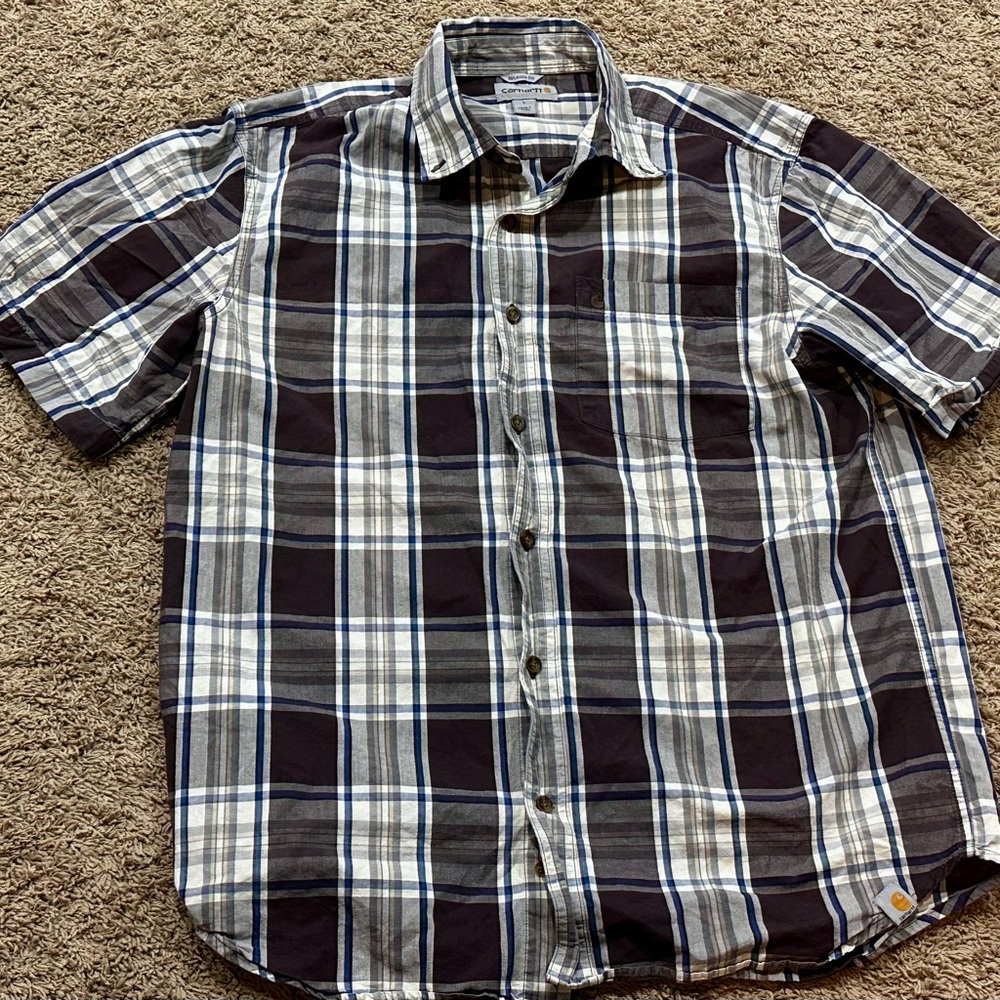Carhartt Plaid Cotton Short Sleeve Shirt Size L Relaxed Fit
